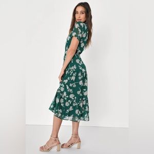 Lulus Floral Dressed Up Dark Green Floral Print Midi Dress